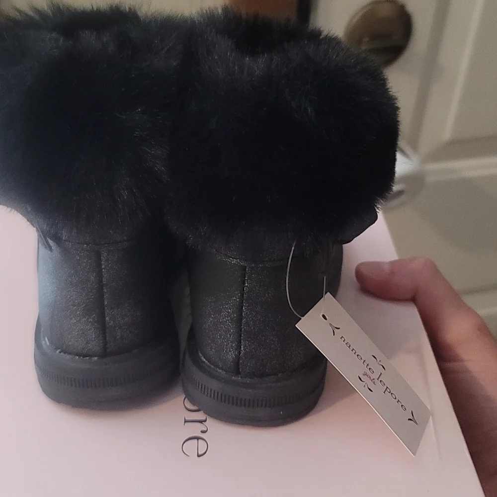 NANETTE LEPORE GIRLS TODDLER FAUX FUR SPARKLE BOOTS: BLACK: NIB: SZ 5